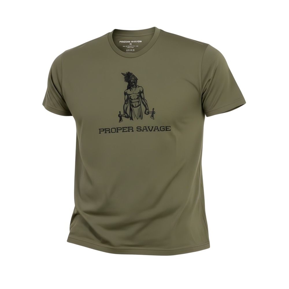 Proper Savage Mens‎ 2XL Olive Green Graphic T-Shirt Warrior Tomahawk Made in USA
